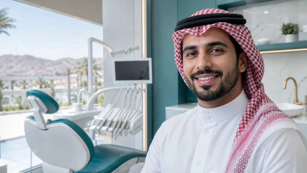 مراجع في عيادة تقويم الأسنان خلال تقييم ملاءمة الإنفزلاين