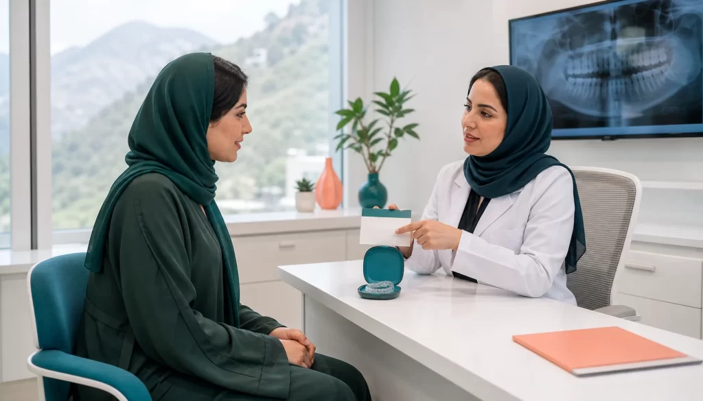 طبيبة تقويم تشرح لمراجعة من أبها خطوات تجهيز موعد التقويم في مقر خميس مشيط