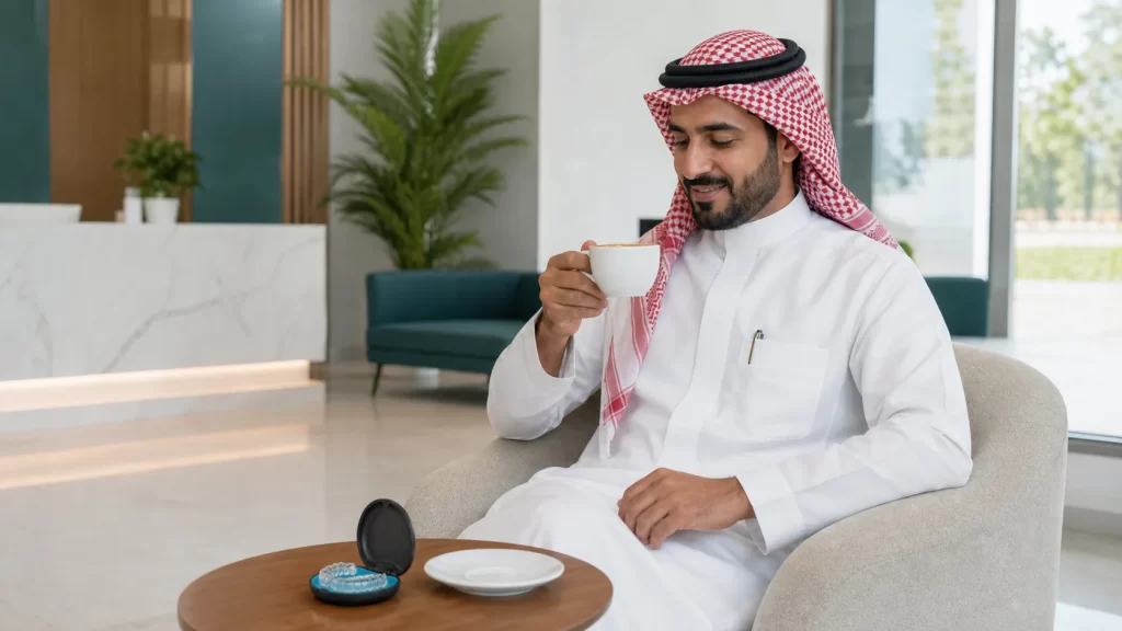 مراجع يحتفظ بقالب الإنفزلاين في علبته النظيفة أثناء شرب القهوة