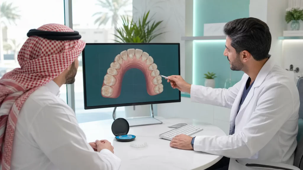 استشاري تقويم يشرح مسحًا رقميًا لتزاحم الأسنان والفراغات