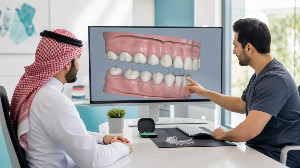 استشاري تقويم يشرح نموذجًا رقميًا للعضة المفتوحة والعميقة