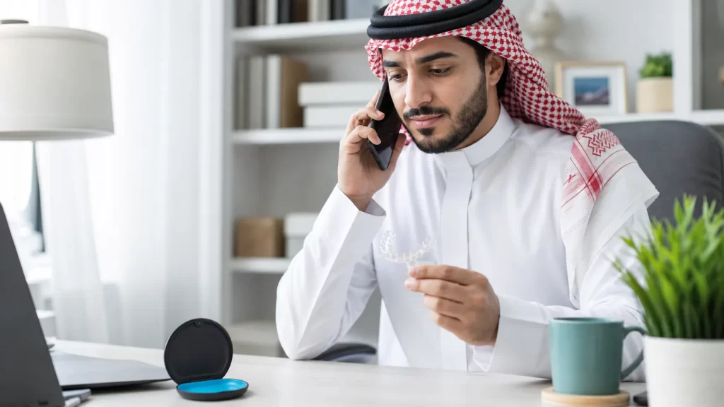 مراجع يتواصل مع العيادة بعد اكتشاف شرخ في قالب شفاف