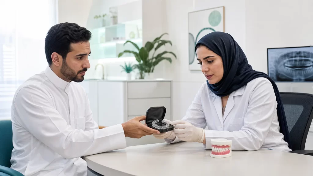 مراجع يلاحظ ضيق المثبت ويعرضه على طبيب التقويم للتقييم